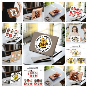 2PCS Cute Coffee Cat Laptop Skin Sticker Retro Cartoon Velvet Latte Logo Decal Cover for Macbook HP Dell Lenovo