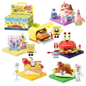 SpongeBob SquarePants Blind Box Building Blocks Cartoon Food Model Bricks Collection Display Childrens DIY Toys Holiday Gifts