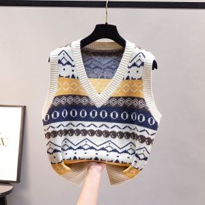 เสื้อกั๊กถักคอวีแขนกุดทรงสี่เหลี่ยมขนมเปียกปูนสำหรับผู้หญิง เสื้อคลุมกันหนาวแบบสวมหัว ทรงตรง ผสมอะคริลิก ปกติ ฤดูใบไม้ผลิและฤดูใบไม้ร่วง