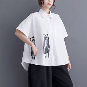Summer Short Sleeve Shirt Womens plus Size Loose Fit Pure Color Print Patchwork Design Slimming Top Commute Style Regular Length