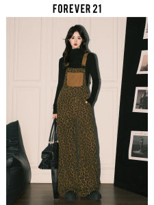 American Style Leopard Print Wide Leg Denim Overalls Loose Fit High Waist Womens Fashion Straight Cut One Piece Pants