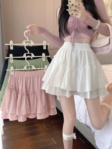 plus Size Womens White Princess Cake Skirt Half-length B A-line Short Skirt Elastic Waist Slimming Spring Summer Korean Style