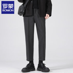 Romon Ankle-Length Wool Casual Pants Mens Autumn and Winter Suit Pants Men Thickened Draped Suit Pants Silm Mens Trousers