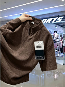 ZHUOCAN | Lightweight Breathable Summer V-Neck Linen T-Shirt Short Sleeve