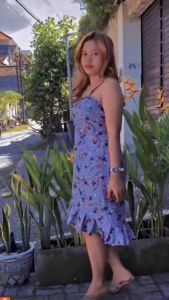 MIDI Dress Bali Motif Bunga Soka Adem Fashion Wanita Terbaru