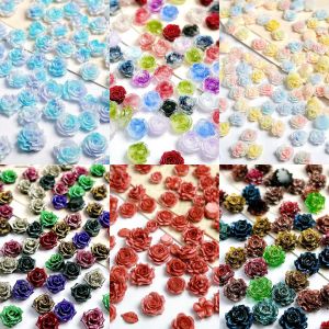 30PCS 3D Minimalist Luminous Camellia and Peony Resin Nail Art Decorations Creative Sweet Rose Pierced Flowers Nail Charms DIY