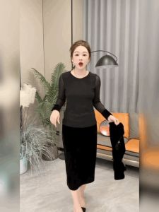 เสื้อยืดคอตั้งแขนยาวสไตล์ฝรั่งเศส ผ้าตาข่ายลูกไม้สีดำ เสื้อชั้นในแฟชั่น เสื้อชั้นในผู้หญิง คอตั้ง ลายลูกไม้ แขนยาว ปกติ