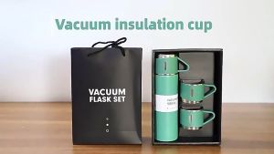 Botol Minum Termos Air Stainless Tahan Suhu Panas Dingin Dengan 3 Tutup Cangkir 450 ML