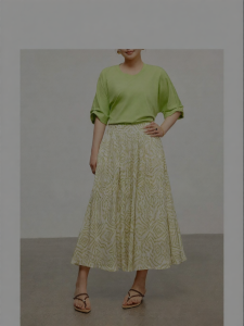 Wind-and-Lotus Design Lightweight Rayon Plain Print A-Line Umbrella Skirt