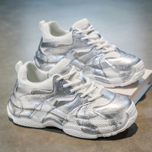 Mens Sporty Casual Shoes Breathable Running Shoes Anti-Slip Thick Bottom Heightening White Dad Shoes Autumn Season