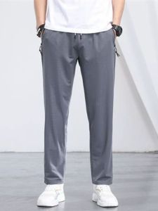 Ice Silk Mens Summer Thin Mesh Breathable Sports Casual Pants Elastic Straight Leg Long Trousers Comfortable Lightweight