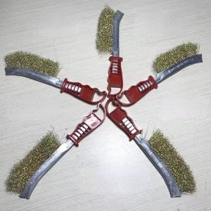 Stainless Steel Brush Knife Brush Wire Brush Copper-plated Wire Brush Rust Removal Crevice Plastic Handle Brush BBQ Iron Brushes Cleaning Brush