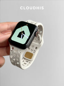 สายนาฬิกาผ้าไหมพรมยางซิลิโคน Cloudhis S11 ลายตัวอักษรสำหรับผู้ชายและผู้หญิง ระบายอากาศได้ดี ทนทานต่อการออกกำลังกาย สำหรับ Apple Watch 7/6/se/5/4