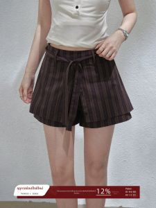 THROUS | Chân Váy Ngắn A-line Sọc Màu Vintage