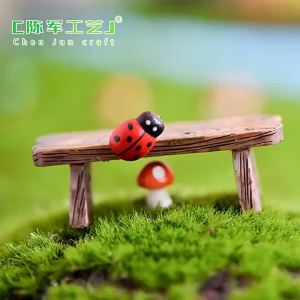2pcs Mini Wooden Chair Stool Fairy Garden Miniatures Decor Couple Bench Action Figurine DIY Doll Houses Accesories