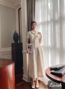 sét chân váy dáng dài mix áo sơ mi peplum sang trọng đi làm dự tiệc đều sang