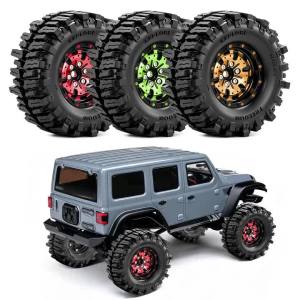 4PCS 1.3 inch Metal Beadlock Wheels and Tires for RC Crawler Car 1/18 TRX4M SCX24 FMS Ascent-18 Axial SCX24 AX24 FCX24 FCX24M