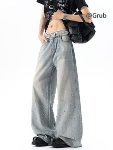 Grace Rub | American 3D Gem-embedded Flared Straight Jeans
