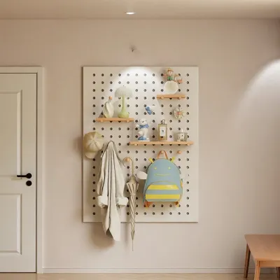 WUBUWEI | Customized Unpainted Wooden Pegboard Wall Shelf