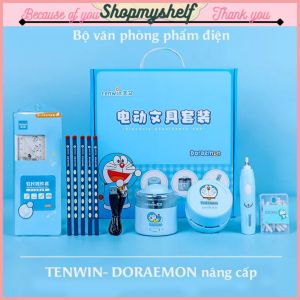 Bộ văn phòng phẩm điện Tenwin phiên bản Doraemon nâng cấp dễ thương- gọt bút chì tự động tẩy điện hút bụi mini ....