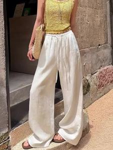 White Ice Silk Wide Leg Pants Women Loose