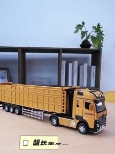 1:50 Extended Trailer Dump Truck Toy Models Alloy Diecast Sanitation Sweeping Trucks Sound Light Door Opened Pull Back Boy Gifts