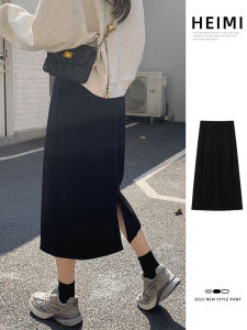 กระโปรงทรงเอสีดำ กระโปรงทรงเอเอวสูง กระโปรงยาวปานกลาง กระโปรงทรงเอสำหรับผู้หญิง ฤดูใบไม้ผลิ ฤดูร้อน ฤดูใบไม้ร่วง กระโปรงทรงเอเอวสูง