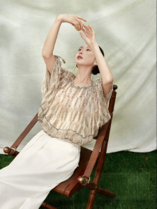 SUSHE | Design Aesthetic Small-Batch Geometric Print Cord Drawstring Chiffon Blouse