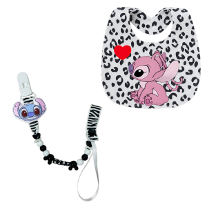 Disney | Baby boy and girl bibs Kawaii baby pacifier chain clip newborn accessories saliva towel baby feeding patting cloth adjustable
