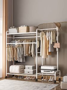 Double Pole Strong Steel Structure Laundry Rack Cloth Clothes Rack Hanging Organizer Hanger Penyangkut Baju Rak Baju晾衣架