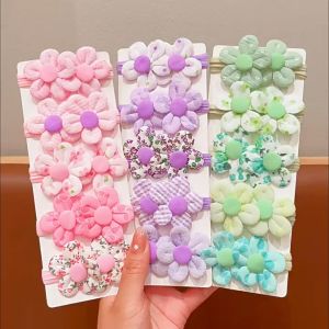 5pcs Set Kids Seamless Hair Rope Double Flower Design Pony Tail Hair Ties Girls Fashion Hair Accessories Tilly-Shop