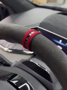 Universal Car Steering Wheel Top Marker For Tesla Model Y 3 X S Center Line Red Marking Suede Carbon Fiber Decoration Accessorie