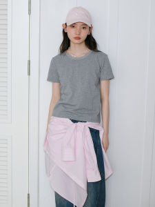 เสื้อยืดคอกลมแขนสั้นผ้าฝ้ายแท้สีขาวหลวมๆ สำหรับผู้หญิง ทรงเข้ารูป ฤดูร้อน 2025 เสื้อผ้าทำงานสไตล์เรียบง่าย