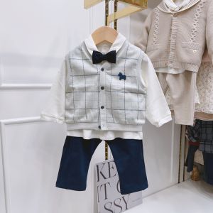 Áo Sơ Mi Dài Tay Cotton Nguyên Chất Cho Bé Trai 25 Xuân Bộ Ba Mảnh Quần Áo Trẻ Em Trang Phục Trẻ Em Quần Áo Trẻ Em Mùa Xuân