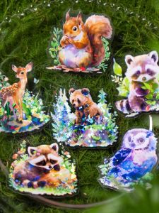 Adorable Animal Forest Shell Light Stickers Decorative Squirrel Raccoon Mobile Phone Case Decal Scrapbooking Paper Crafts