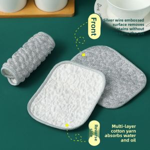 Non-Stick Oil Thickened Steel Wire Dishcloth Kitchen Special Use Silver Thread Cotton Double Layer Dish Towel Cleaning Tool