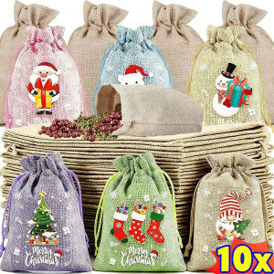 ถุงผ้ากระสอบ10ชิ้นสำหรับกระเป๋าเก็บของของขวัญลูกกวาดถุงผ้าลินินถุงหูรูดของตกแต่งบ้านงานเลี้ยงแต่งงาน