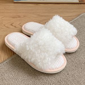 รองเท้าแตะผ้าฝ้ายเส้นเล็กรองเท้าแตะขนฟูๆกันลื่นใส่ในห้องสุดชิคแฟชั่นฮิตในเน็ตสไตล์นางฟ้าแนวเกาหลีฤดูหนาวสำหรับผู้หญิง INS ฮิต