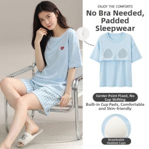 MiiOW | Summer Lightweight Cotton Set of 3 Womens Sleepwear with Built-in Padded Bra