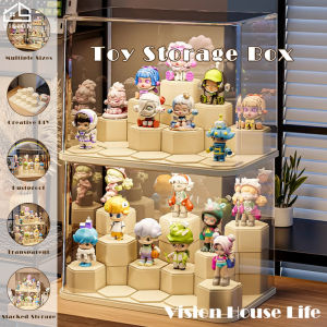 Vision Transparent Toy Storage Box with 14 DIY Building Block Bases Layered Model Display Box Blind Box Storage Rack Dust-proof Doll Model Display Container