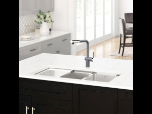 Vòi rửa bát Konox Stella Grey thiết kế bo tròn sang trọng tay vòi ngang dây rút linh hoạt