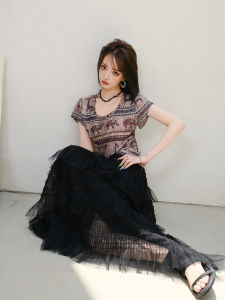 Ethnic Print Cinched Waist Flare Short Sleeve T-Shirt