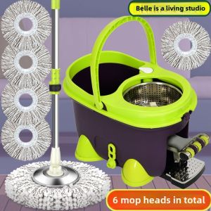 Automatic Four-Driven Foot-Pedal Rotating Mop Bucket Self-Wringing Lazy Persons Cleaning Tool Family Home Use High Absorbency Mop Cloth