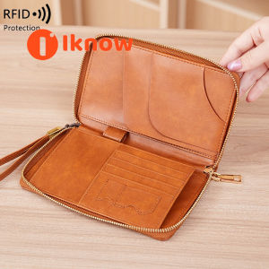 I know RFID Passport Bag Long Zipper Wallet Air Ticket Passport Clip Multi functional Travel Storage Document Bag