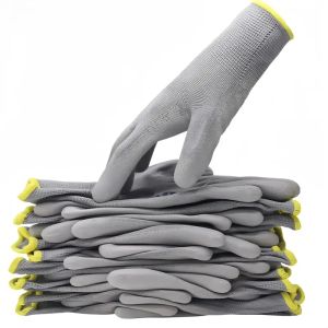 ถุงมือทำงานเคลือบ PU 12 ชิ้นถุงมือนิรภัยไนลอนถักแบบไม่มีรอยต่อพร้อมเคลือบโพลียูรีเทนสำหรับผู้หญิงทำสวนลานฟาร์มถุงมือบ้าน