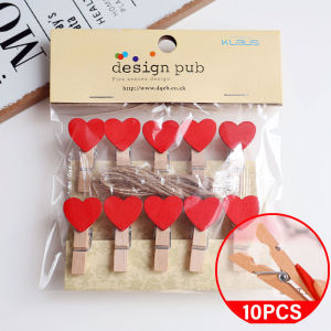 YESPERY 10pcs Wooden Colored Love Heart Photo Clip Memo Paper Diy Photo Clips Wedding Decoration Postcard Clips Valentines Day Home Decor