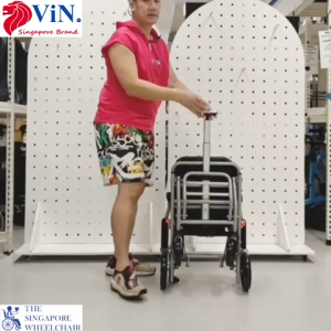 ViN-31A Lightweight Wheelchair for Elderly 8 kg Compact Travel Pushchair foldable Aluminum Alloy Carrier Bag pack Haversack Portable Comfy Cushion Footrest