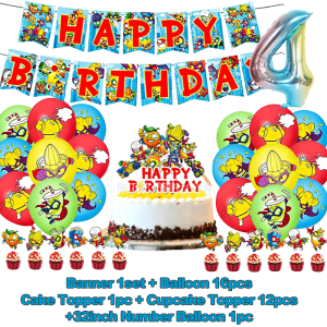 Potdemiel | S-SuperZings Mini Hero Theme Kid Birthday Party Decoration Background Cake Topper Balloon Set SStoppings Banana Toy Banner Props