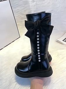 Girls Leather Boots Childrens 2023 Spring and Autumn New Arrival Long Barrel High Barrel Boots Princess Fashion Stylish Cotton Boots