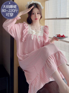 Nightdress Womens Spring and Autumn Long Sleeves Pure Cotton 2023 New Arrival Sweet Princess Style plus Size plus Size Pajamas Homewear